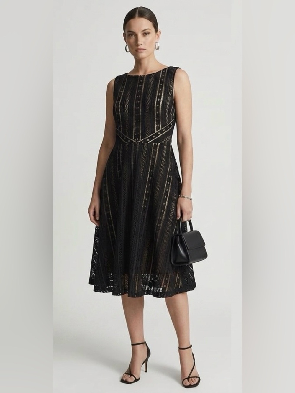 Sangria Black Fit-and Flare Overlay Dress, Size 8